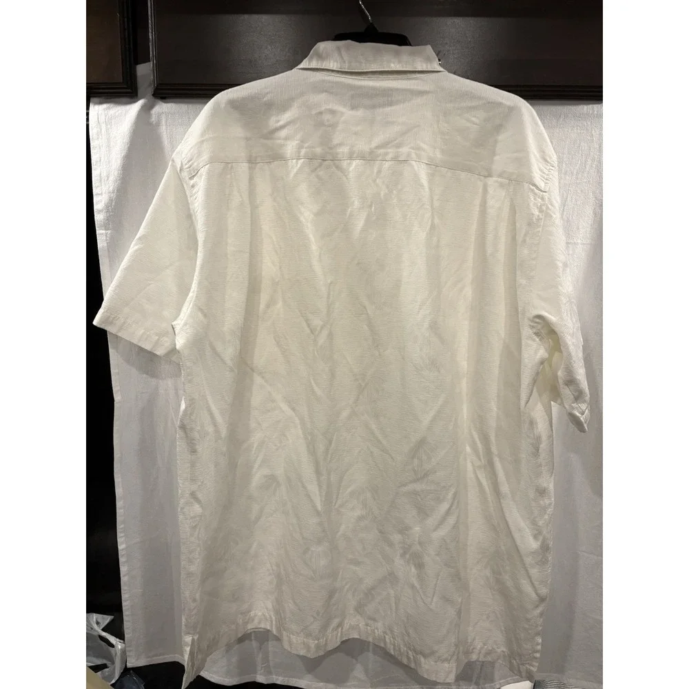 Gordon Clothing Co. XL Hawaiian Camp Shirt Ivory Palm Tree Jacquard Short Sleeve